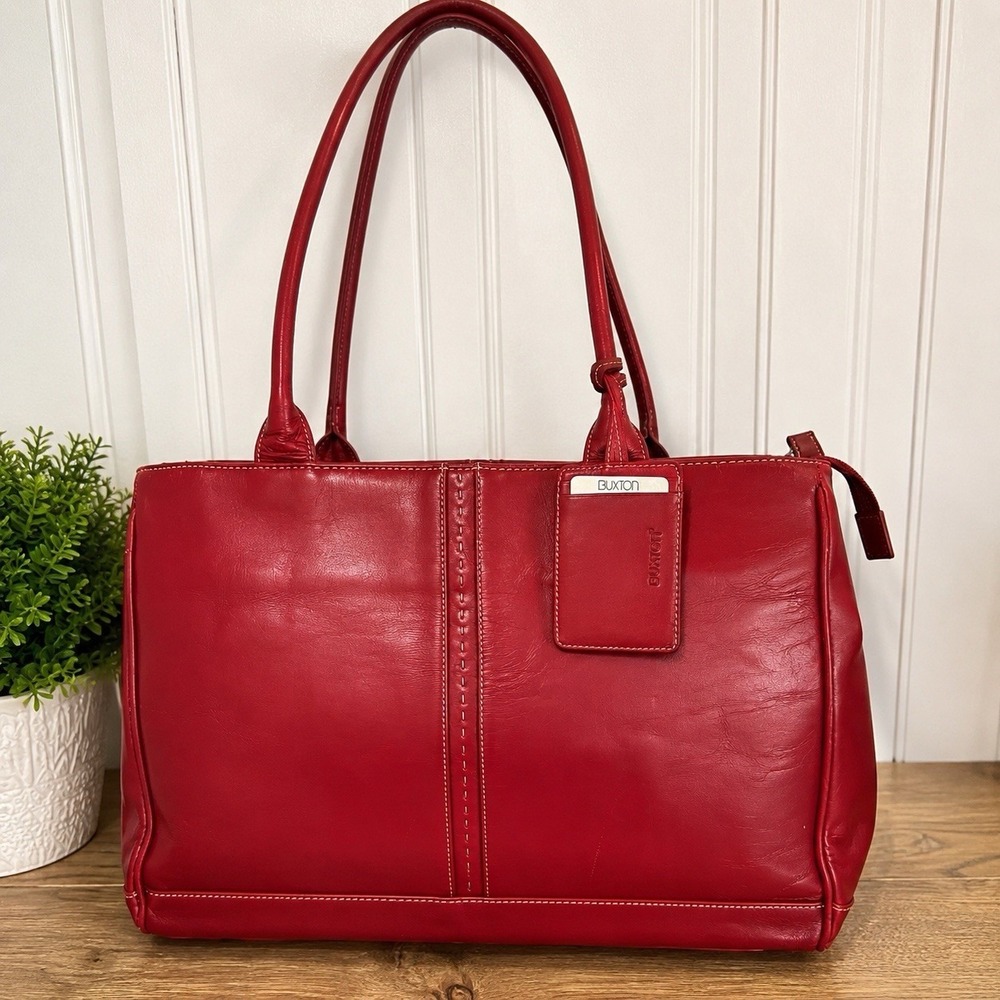 Buxton Red Leather Laptop Tote Shoulder Bag Business Briefcase Organizer Large